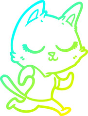 cold gradient line drawing of a calm cartoon cat running