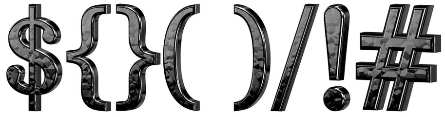 3d letter font luxury black gold $, {}, (), /, !, #