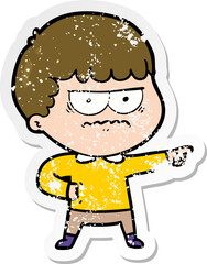 distressed sticker of a cartoon happy man