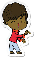 sticker of a cartoon laughing woman