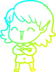 cold gradient line drawing of a cartoon elf girl
