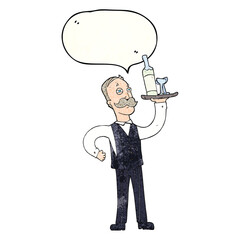 freehand speech bubble textured cartoon waiter