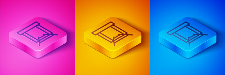 Isometric line Gold mine icon isolated on pink and orange, blue background. Square button. Vector