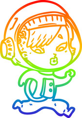 rainbow gradient line drawing of a cartoon astronaut woman