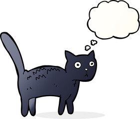 cartoon frightened cat with thought bubble