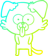cold gradient line drawing of a cartoon dog with tongue sticking out