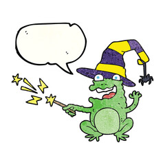freehand speech bubble textured cartoon toad casting spell
