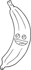 freehand drawn black and white cartoon banana