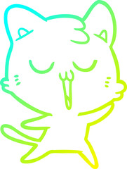cold gradient line drawing of a cartoon cat singing