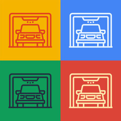 Pop art line Car wash icon isolated on color background. Carwash service and water cloud icon. Vector