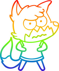 rainbow gradient line drawing of a cartoon annoyed fox