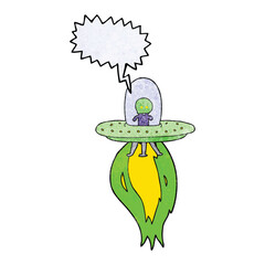 freehand speech bubble textured cartoon flying saucer
