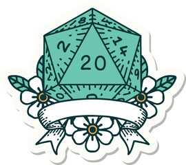sticker of a natural 20 critical hit D20 dice roll