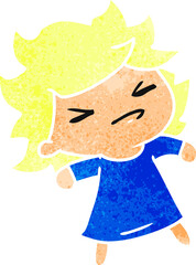 retro cartoon illustration of a cute kawaii girl