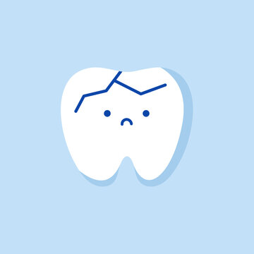 Cracked tooth flat icon, Dental and medicine, vector graphics, a colorful solid pattern on a blue background. Cracked tooth icon. Illustration for children dentistry. Oral hygiene, teeth cleaning.