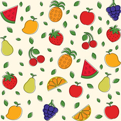 Tropical summer fruit seamless pattern, abstract, Fresh fruits wallpaper, fruit mix design for fabric and decor, cute vector background. bright summer fruits illustration,  hawaiian, colorful design