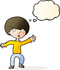 cartoon panicking boy with thought bubble
