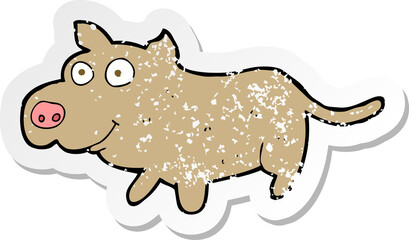 retro distressed sticker of a cartoon happy little dog