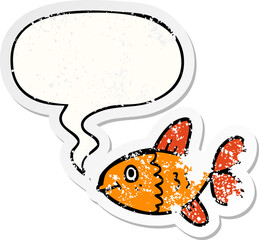 cartoon fish with speech bubble distressed distressed old sticker