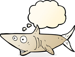 cartoon happy shark with thought bubble
