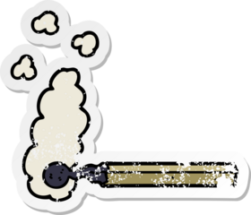 distressed sticker of a cartoon burnt match