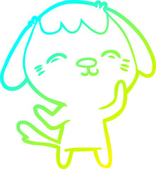 cold gradient line drawing of a happy cartoon dog