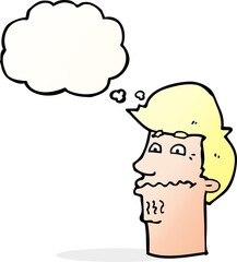 cartoon nervous man with thought bubble