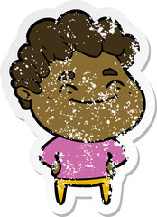 distressed sticker of a cartoon friendly man
