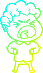 cold gradient line drawing of a cartoon furious man