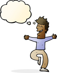 cartoon laughing man with thought bubble