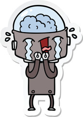 sticker of a cartoon crying robot