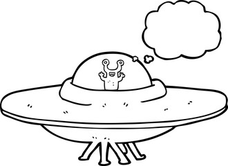 freehand drawn thought bubble cartoon alien spaceship