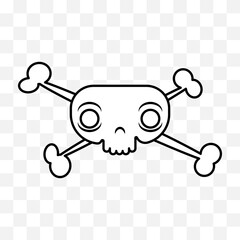 Cute skull with crossbones, cartoon comic style illustration. Vector isolated on background.