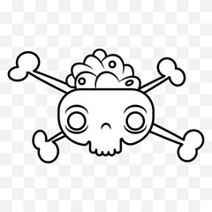 Cute skull with crossbones, cartoon comic style illustration. Vector isolated on background.