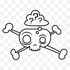 Cute skull with crossbones, cartoon comic style illustration. Vector isolated on background.