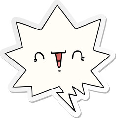 happy cartoon face with speech bubble sticker