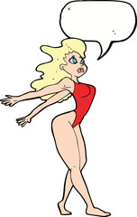 cartoon sexy woman in swimsuit with speech bubble