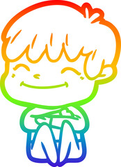 rainbow gradient line drawing of a cartoon happy boy