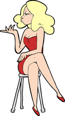 cartoon woman sitting on bar stool