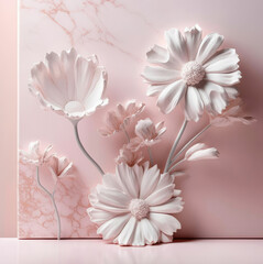 White large flowers on a pale pink background