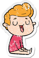 distressed sticker of a happy cartoon man