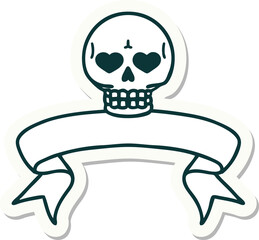 tattoo style sticker with banner of a skull