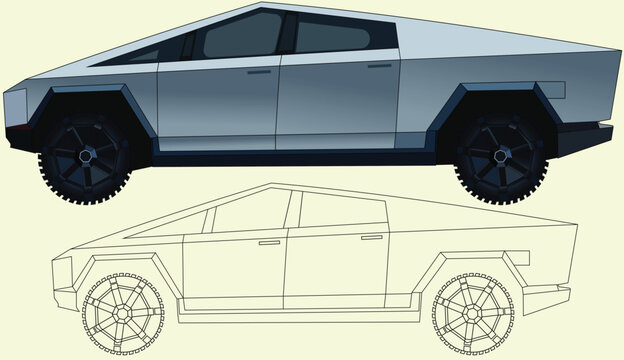 Agadir, Morocco- May, 2023: Cyber truck silhouette vector car.tesla truck.