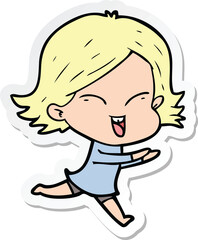 Obraz premium sticker of a happy cartoon girl