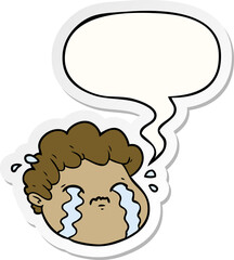 cartoon crying boy with speech bubble sticker