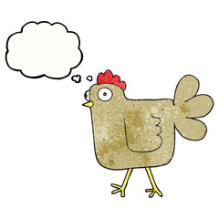 freehand drawn thought bubble textured cartoon chicken