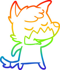 rainbow gradient line drawing of a friendly cartoon fox