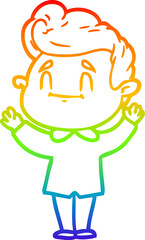 rainbow gradient line drawing of a happy cartoon man