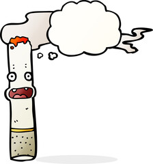 cartoon cigarette with thought bubble