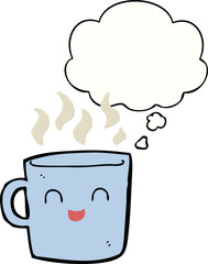 cute coffee cup cartoon with thought bubble